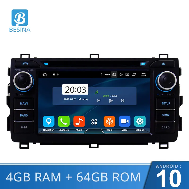 Автомобильный DVD-плеер Besina Android 10 для Toyota AURIS 2013 2014 2015 2016 мультимедиа GPS-навигация