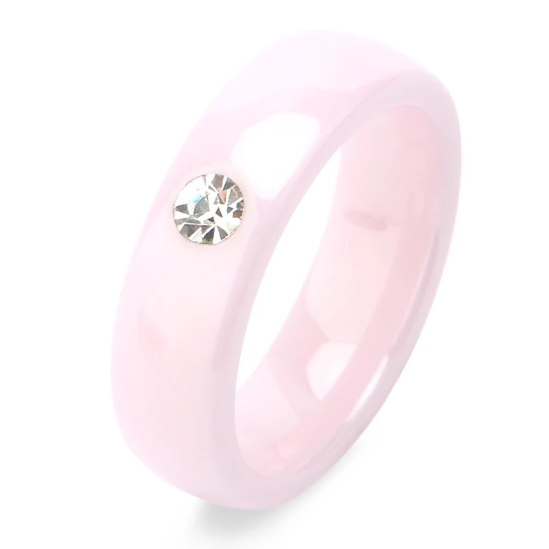 Pink White Один камень, инкрустация, натуральный циркон, белая керамика, женские кольца, ширина 6 мм, гладкие, свадебные, богемные, роскошные, вечерние, изящные, простые ювелирные изделия - Цвет основного камня: Pink White