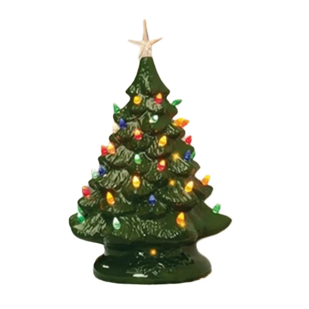 

LED Ceramic Christmas Tree Christmas Decoration Ceramic Christmas Tree Green Decoration Home School DIY Desktop Decoration