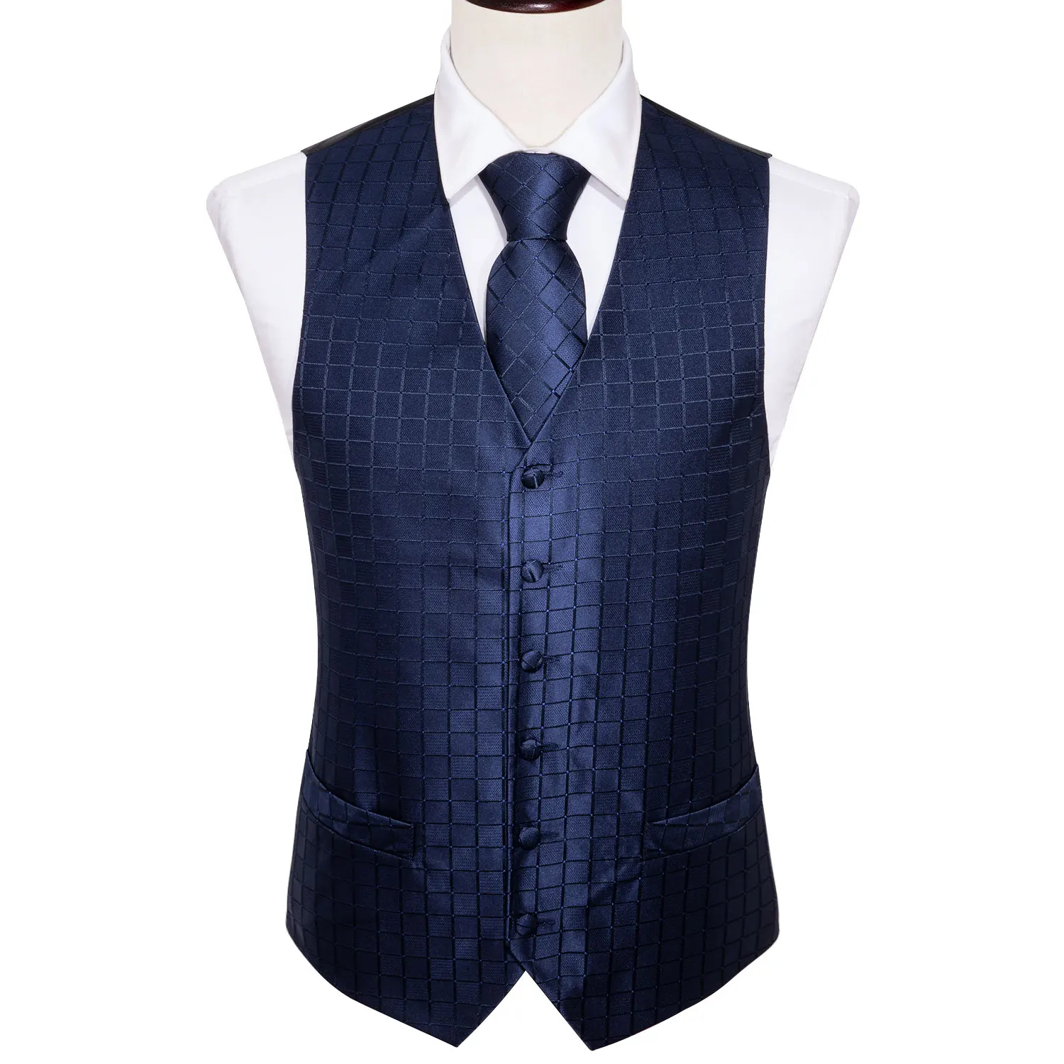 4PC Set Mens Silk Vest Party Wedding Blue Plaid Solid Floral Waistcoat Vest Pocket Square Tie Slim Suit Set Barry.Wang BM-2013 4PC Set Mens Silk Vest Party Wedding Blue Plaid Solid Floral Waistcoat Vest Pocket Square Tie Slim Suit Set Barry.Wang BM-2013