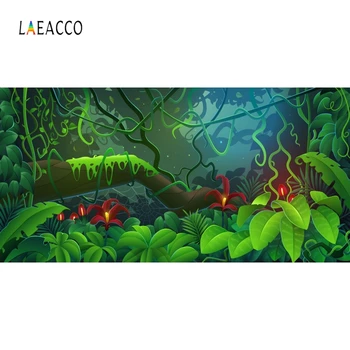 

Laeacco Tropical Forest Jungle Party Photo Backgrounds Green Grass Leaves Blooming Flower Photography Backdrops For Photo Studio