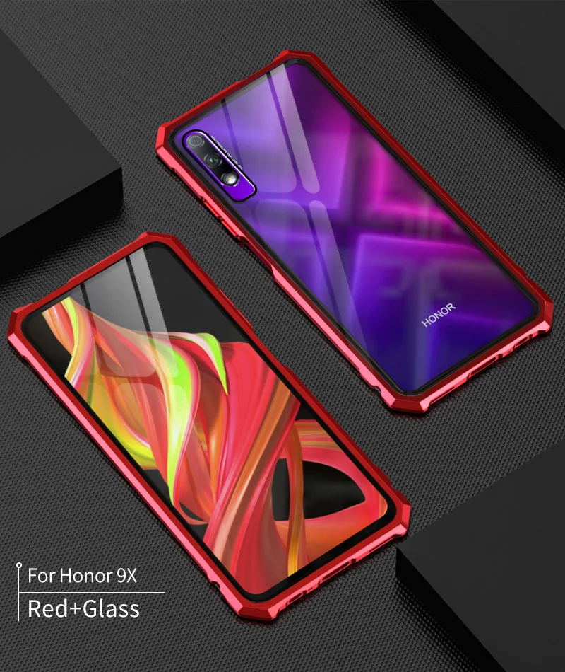 Роскошный чехол для huawei Honor 9X, металлический бампер с рамкой и прозрачная задняя крышка из закаленного стекла для huawei Honor 9X Pro, чехол