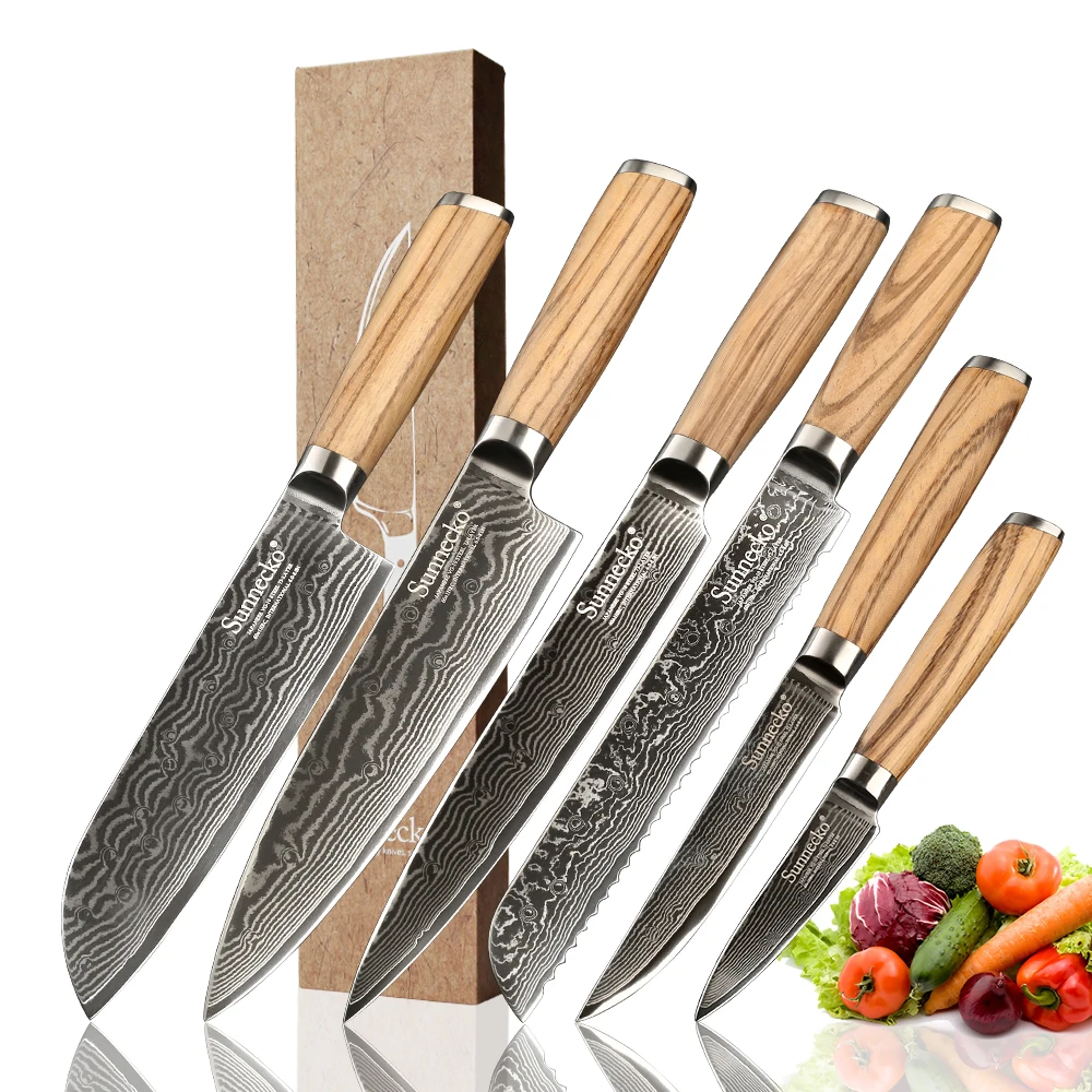 Sunnecko 6pcs Kitchen Knives Set 73 Layers Damascus Steel Chef Utility