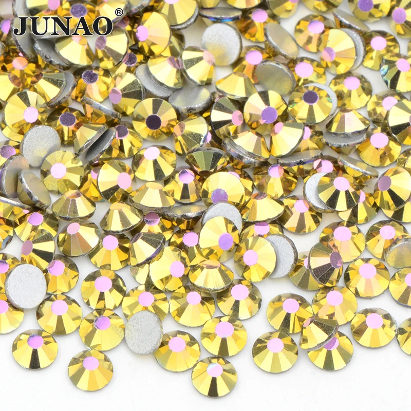 

JUNAO SS6 10 12 16 20 30 Metallic Pink Nails Glitter Rhinestones Decoration Glue On Crystal Strass AB Color Glass Nail Stones