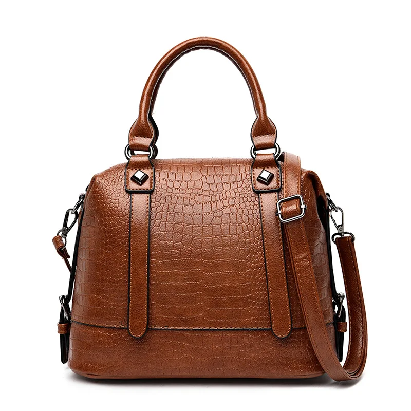 

WOMEN'S Bag 2019 New Style Pu Boston Bag Korean-style Crocodile Pattern Solid Color Large Capacity One-Shoulder Handbag