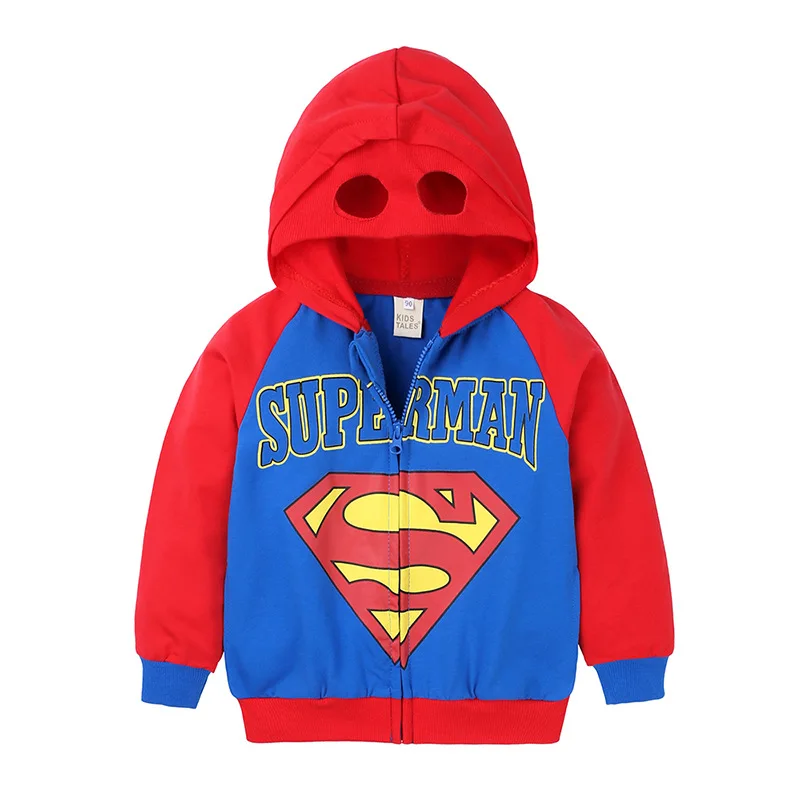 Для мальчиков ясельного возраста куртка Демисезонный в детской одежды с рисунком «мстители» Верхняя одежда для девочек Superman Spiderman Batman детские толстовки с капюшоном для мальчиков; 1-8yea - Цвет: Небесно-голубой