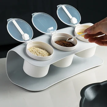 

Simple Three Grid Combination Seasoning Box Kitchen Household Seasoning Pot Hanging Type Flip Multifunctional Set Seasoning Box