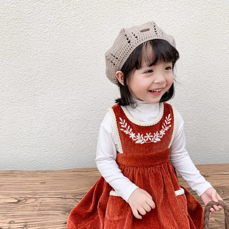 Caramel Kids Girls Fall Corduroy Dress Toddler Girl Winter Vintage Embroidered Dress Quality Baby Girl Autumn Clothes Pocket