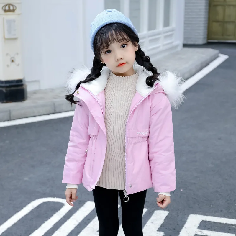 Dollplus/; детская куртка для девочек; зимние пальто с меховым капюшоном для девочек; Флисовая теплая детская одежда; детская верхняя одежда; парки; модная верхняя одежда - Цвет: Розовый