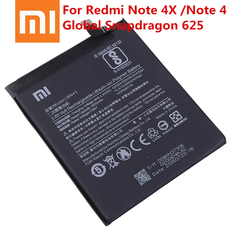 Оригинальный аккумулятор BN43 для Xiaomi Redmi Note 4X / 4 глобальная версия 100% мАч +