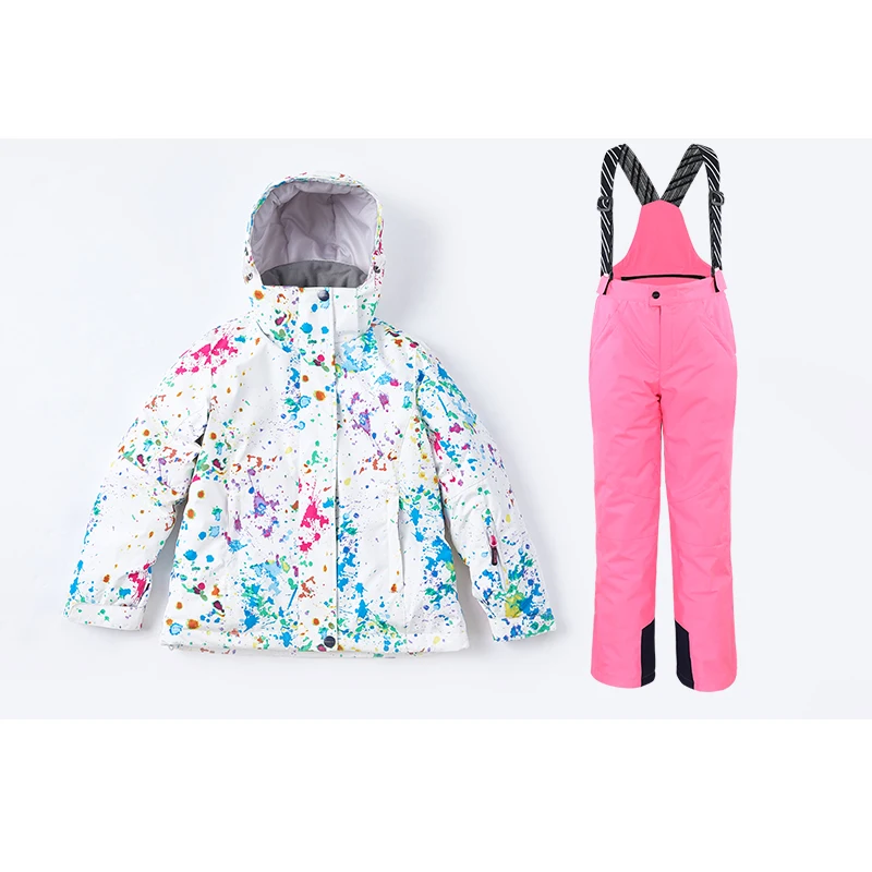 with pink pant Детская куртка лыжный костюм Детская Водонепроницаемая теплая куртка и штаны для девочек зимняя Лыжная одежда для занятий сноубордингом Ch - Цвет: with pink pant