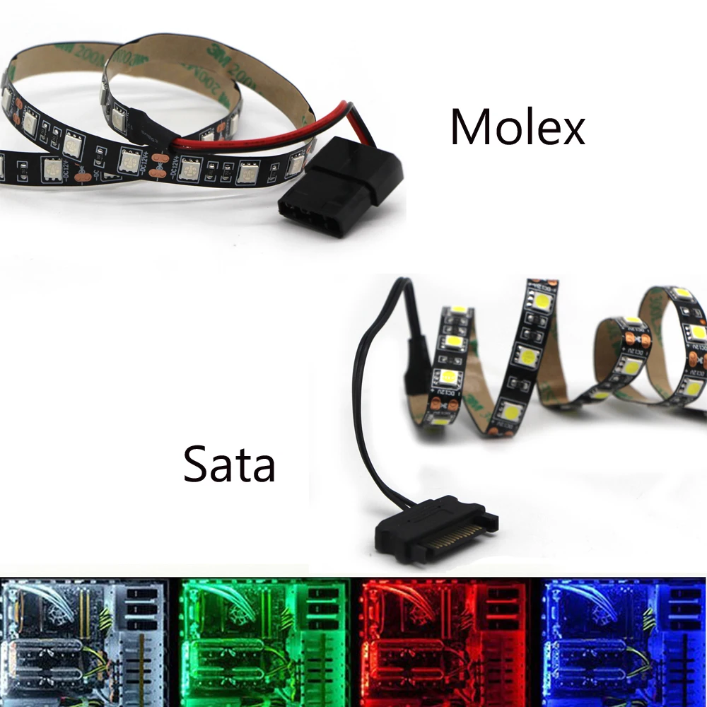 DC 12V Strip Light black PCB PC Computer Case SATA / Molex Connector LED tape lamp Header gamer white/UV/blue/red/green