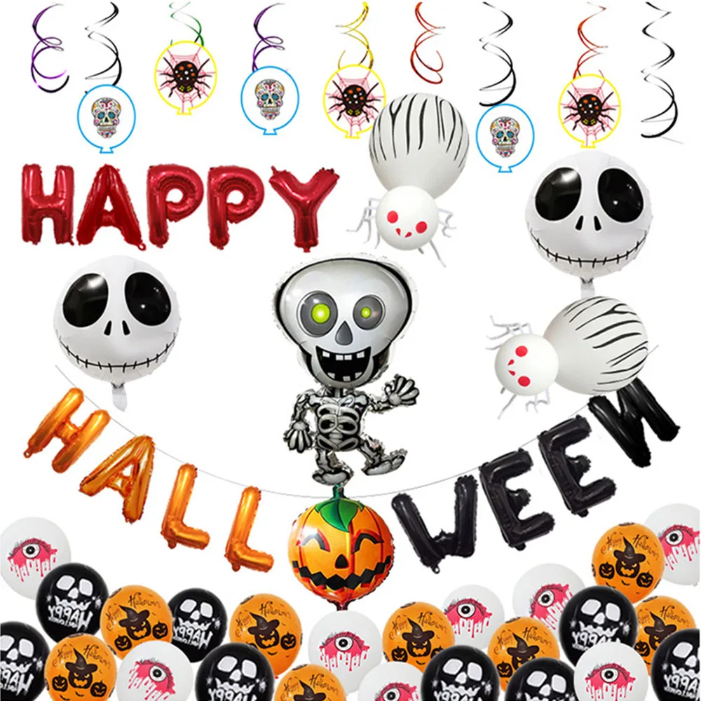 skull ballon set Воздушный шар на Хэллоуин набор праздничные вечерние принадлежности Хэллоуин украшения латексные шары детский фон декор стен - Цвет: skull ballon set