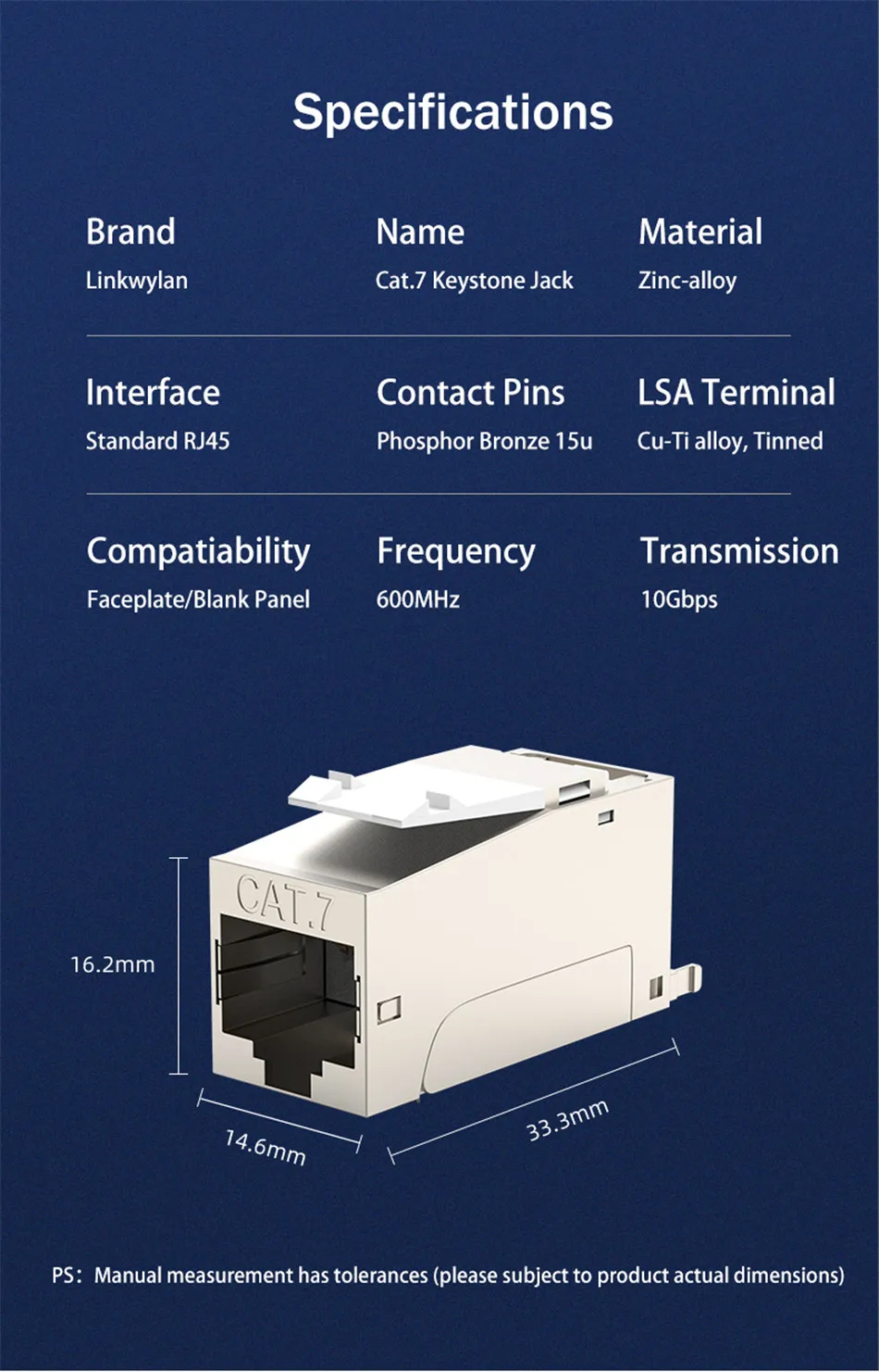 Rj 45 cat7 keystone modular jack completo