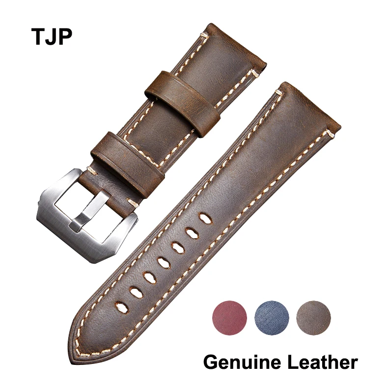 

Genuine Leather Watchbands Bracelet 22mm 24mm 26mm Thick Sport Men Watch Strap Band Handmade Watchband 3 Colors Dropshipping