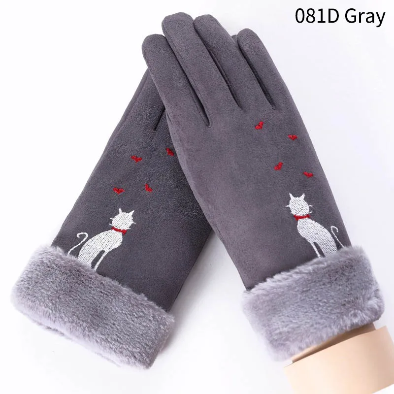 081D Gray Ветрозащитные двухслойные кашемировые уличные дорожные многоцелевые зимние перчатки с защитой от холода 1 пара теплых перчаток только для женщин - Цвет: 081D Gray