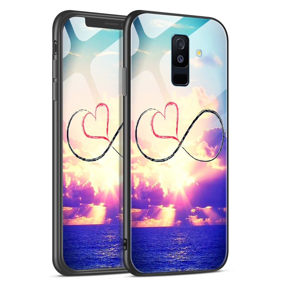 Для samsung Galaxy A6+ A8+ звездный узор из закаленного стекла жесткий чехол для Galaxy A6 A8 Plus полная защита ударопрочный корпус - Цвет: H103