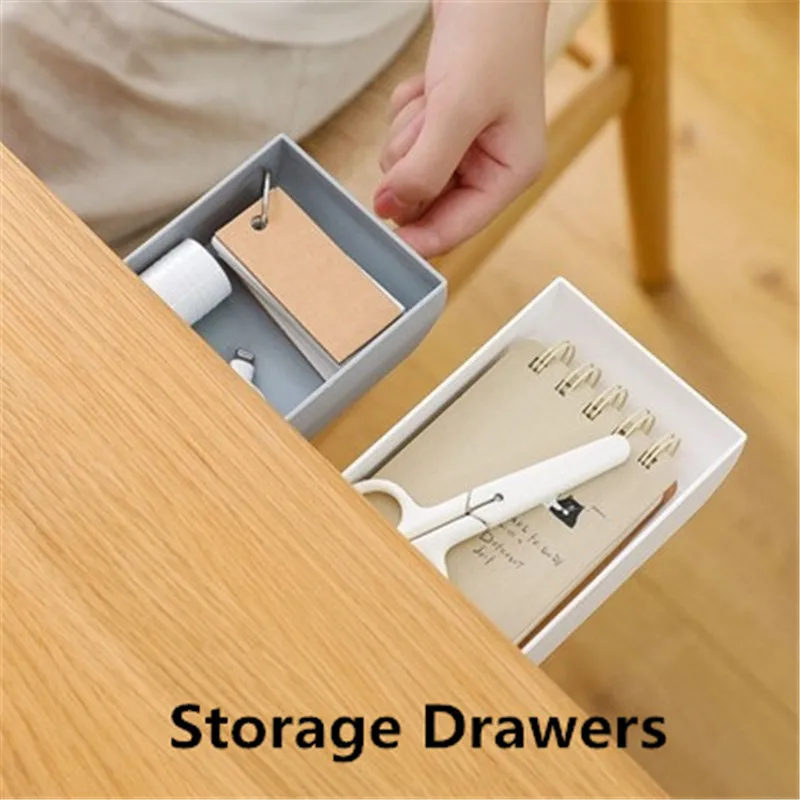 2020 New Table Drawer Case Self-Adhesive Under Desk Drawer Hidden Organizer Memo Pen Stationery Storage Holder Case