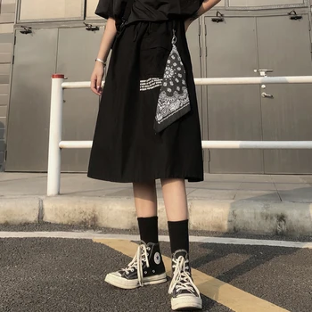 

Lychee Girls Dark Letter Printed Women Skirt Vintage Summer Black Skirt Ladies Fashion Punk Streetwear Cotton Skirt