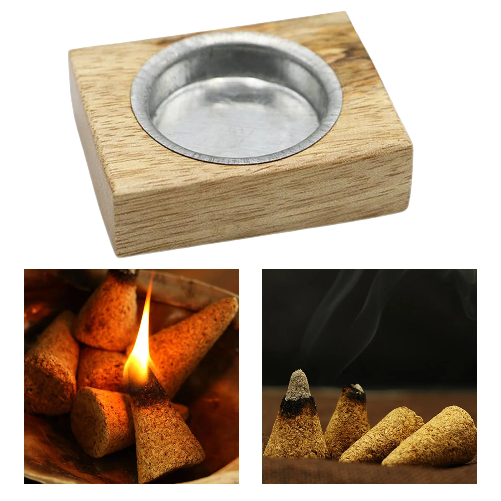 Wooden Charcoal Cone Incense Stick Wax Candle Holder Ash Catcher For