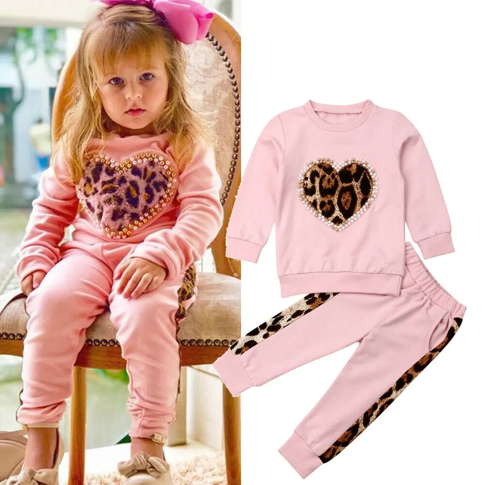 Citgeett Autumn Toddler Kid Baby Girl Winter Clothes Leopard Heart Long