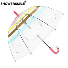 SHOWERSMILE Детский прозрачный зонтик, Детские Зонты с длинной ручкой, милый зонтик для мальчиков и девочек