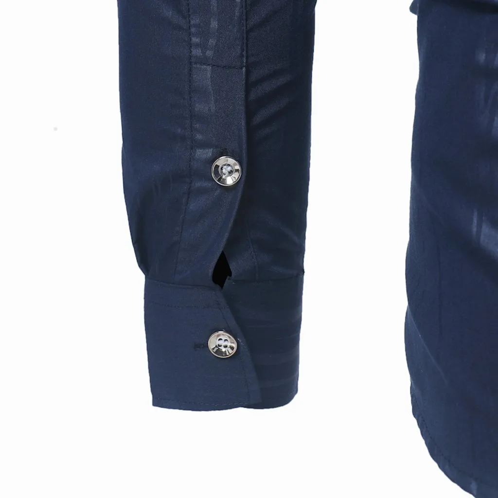 Джинсовая рубашка мужская с длинным рукавом приталенная рубашка деловая работа Роскошная официальная Повседневная рубашка однобортный Топ с отложным воротником