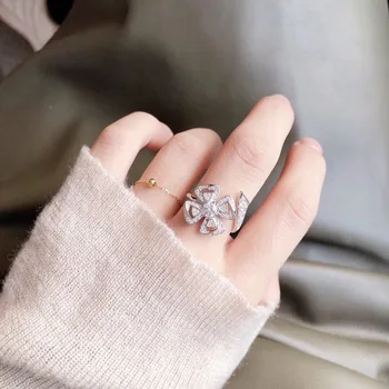 

New hot Brand Sterling Silver Jewelry For Women adjust clover ring flower design Fiorever luxury brand engagement ring