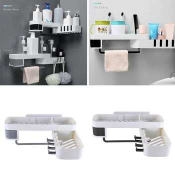 

Bathroom Organizer Accessories Bathroom Suction Storage Cabinet Rotating Rack Install Wall Mounted Kitchen Shelf
