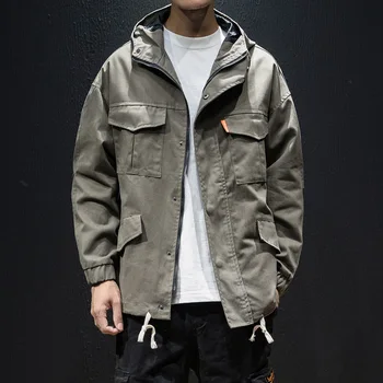 

Streetwear Harajuku Bomber Tactical Jacket Men Hooded Army Jacket Fashion Outerwear Coat Hip Hop Hoodies Korean Style Clothing