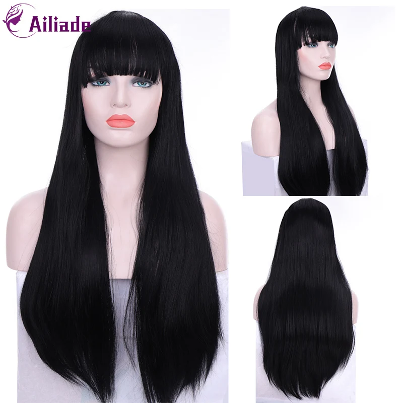 

AILIADE Long Straight Hair Middle Part Synthetic Wig For Women Ombre Black Natural Hair Female Wig High Temperature Fiber