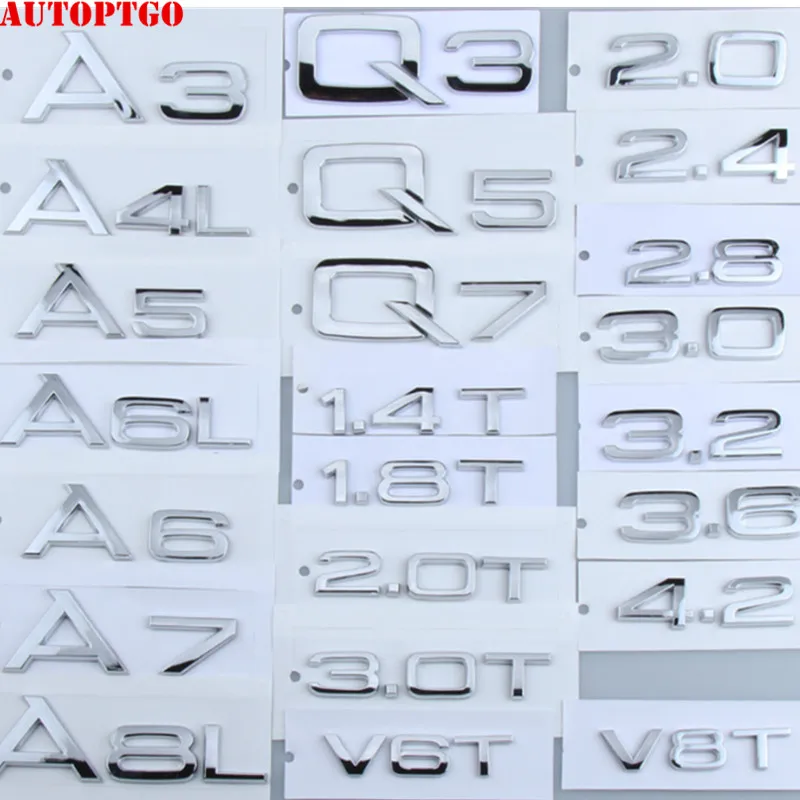 Автомобильный задний багажник письмо эмблема значок Логотип Наклейка для Audi A1 A3 A4 A5 A6 A7 A8 Q3 Q2 Q5 Q7 GT TT