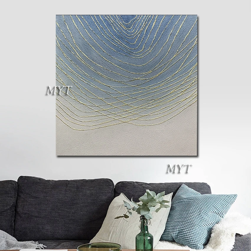 

Новое поступление, абстрактная Тяжелая текстурированная Золотая линия, абстрактная картина маслом, без рамки, настенные подвески, холст, искусство фотографий