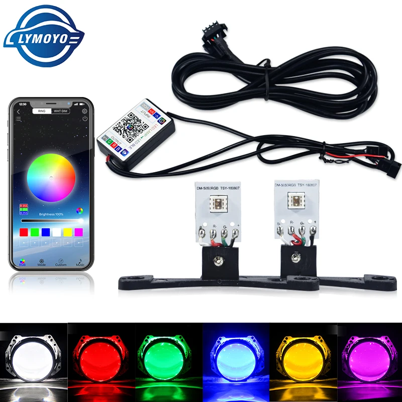 Автомобиль Led дьявол глаз демон злые глаза DRL LED Bluetooth приложение RGB 2 5 фары