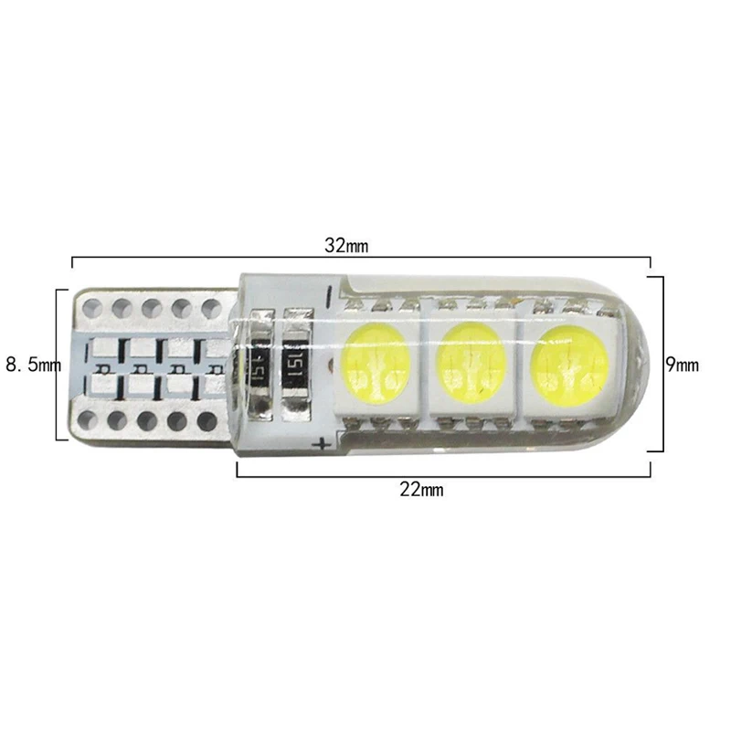 10 шт. Автомобильный светодиодный T10 лампы 12 В 5050 6 SMD белый Силиконовый W5W 194 парковый свет авто багажник огни интерьер купольная лампа для