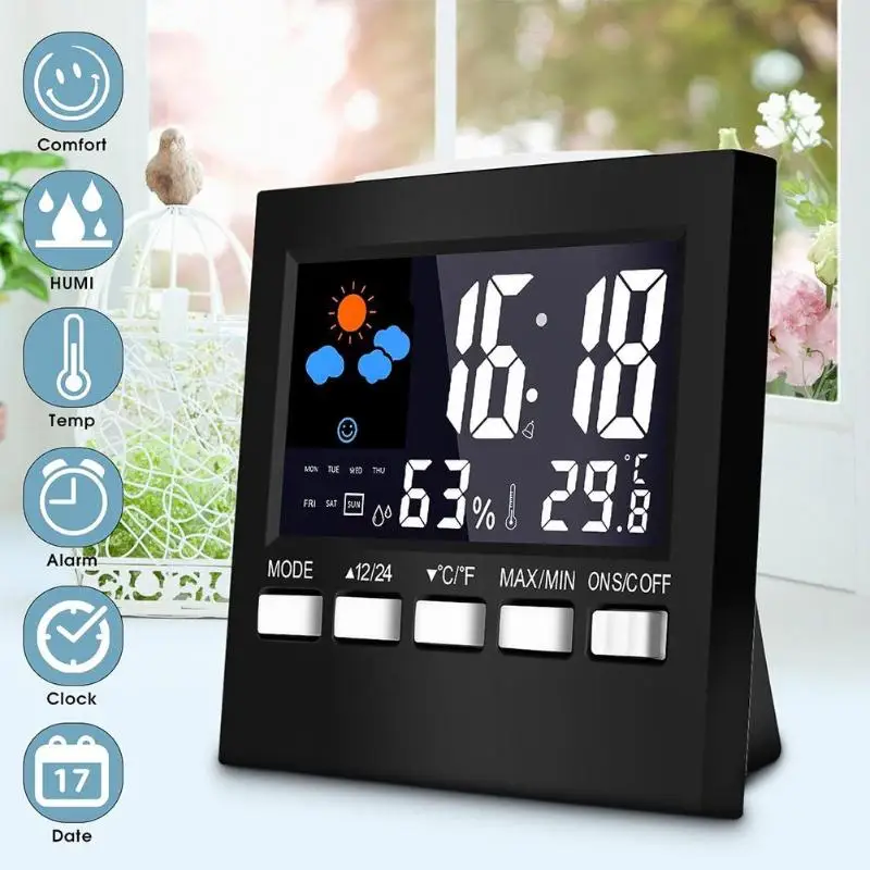 

Weather Station LCD Digital Thermometer Hygrometer Indoor Temperature Humidity Meter Weather Forecast Function Voice Control