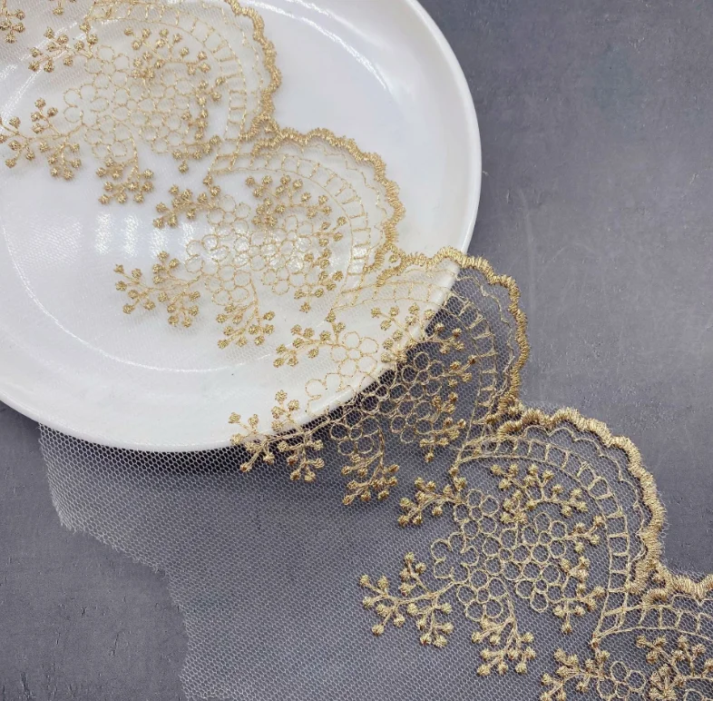 Elegant Gold and Silver Floral Venice Guipure Lace Trim - 2 Meters, 10.5cm Wide