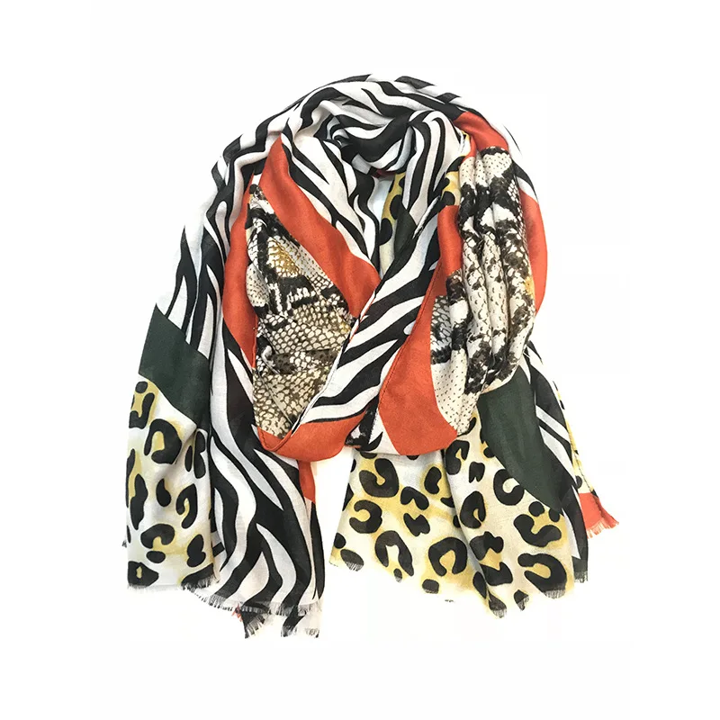 Атласный хлопковый и льняной шарф, Леопардовый принт с животными, весенне-летний шелковый шарф, на заказ - Цвет: red