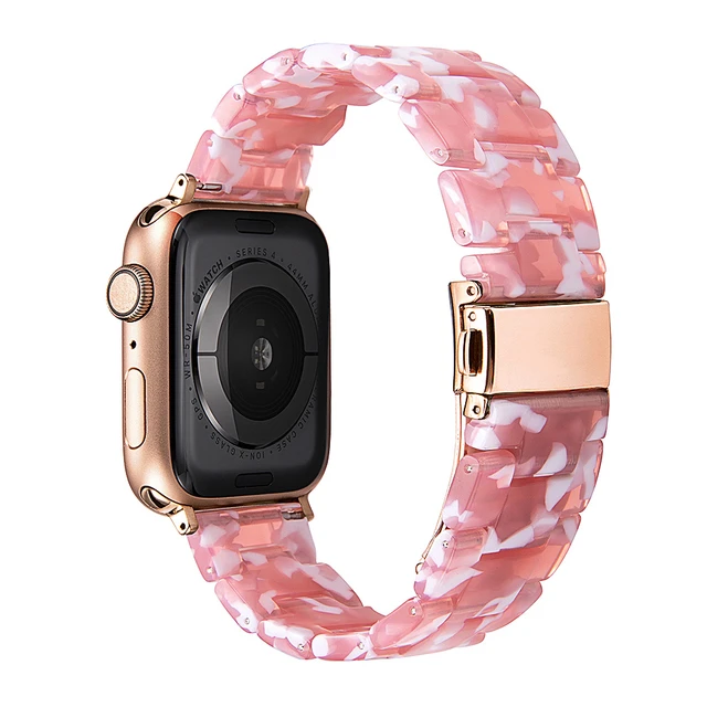 Resin strap for apple watch band 7 44mm 40mm 42mm 38mm 41 45mm correa transparent Loop watchband for iwatch 7 6 se series 5 4 3 Red floral