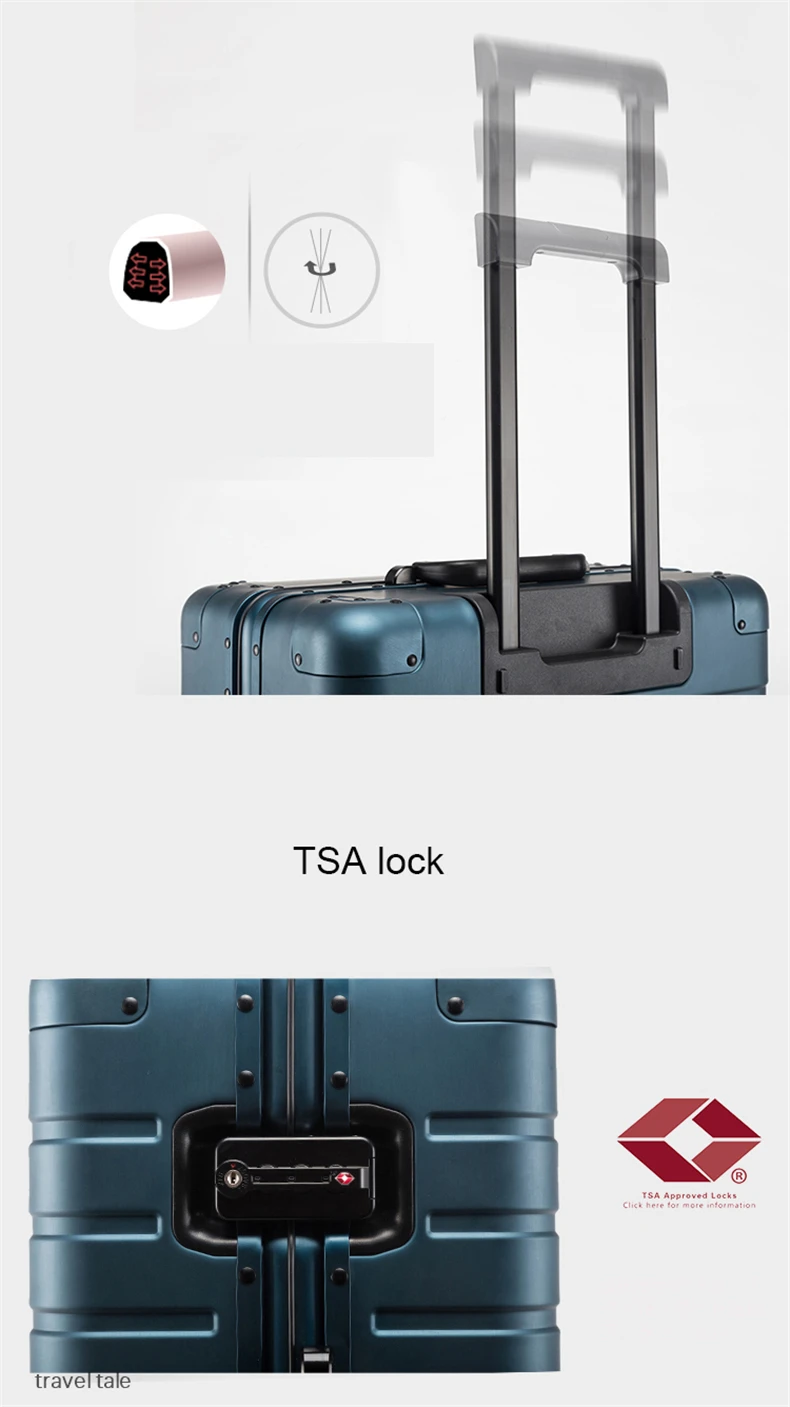 Durability and safety of travel or business luggage. Excellent aluminum material.TSA LOCK