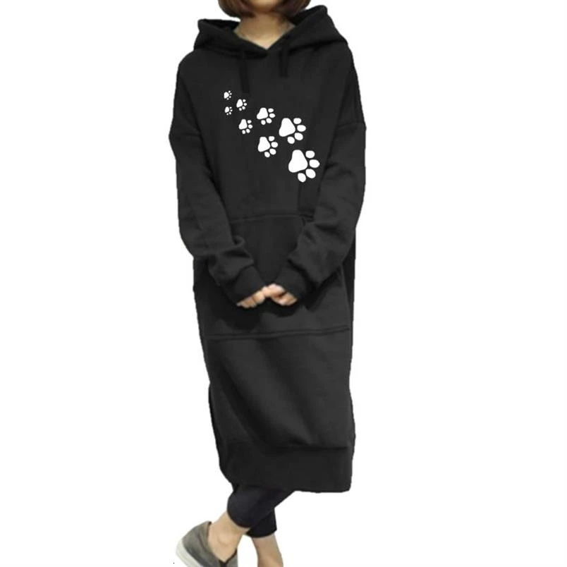 

Hoodies For Women Long One-Piece DOG PAW Letters Print Hoodies Women Tops Sweatshirt Femmes Girls Cute Funny Casual