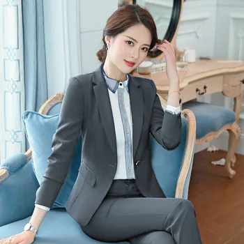 

Womens Two Piece Elegant Formal Business Lady Office Suit Set Work Wear Women OL Style Professional Business Jacket with Pants