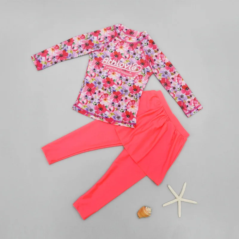 Korean girls' sun proof quick drying swimsuit children's swimsuit long sleeve pants skirt split girls swimsuit,children swimsuit