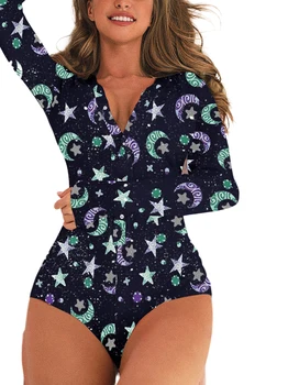 

Women Multicolor Print Homewear Playsuit Casual Style Long Regular Sleeve Deep V-neck Polyetster Blend Tracksuit