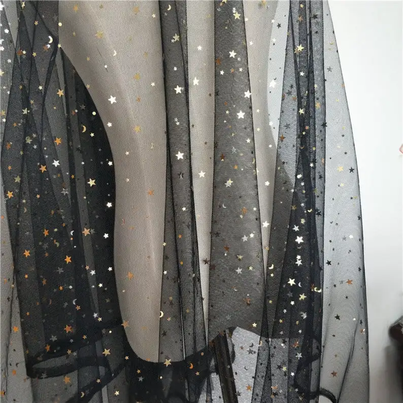 5 ярдов Скидка Белый Черный Тюль кружевная ткань с золотыми серебряными звездами, на платье невесты свадебное платье ткань вуаль платье пачка 150 см в ширину