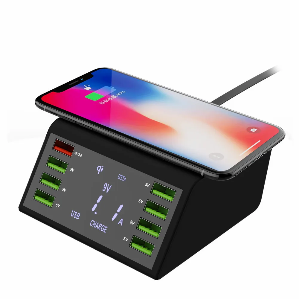 Беспроводное зарядное устройство Qi 8USB 60 Вт светодиодный дисплей быстрая зарядка