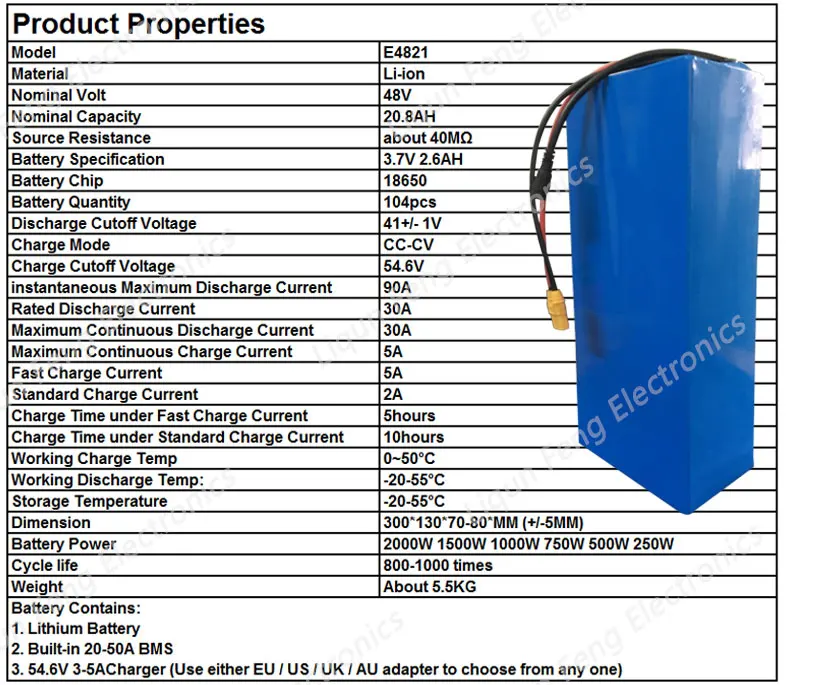 1000W 48V 20AH Электрический велосипед Батарея 48V 20AH, фара для электровелосипеда в Батарея 48V комплект литий-ионный батарей, украшенные узором 50A BMS и 54,6 V 5A зарядное устройство