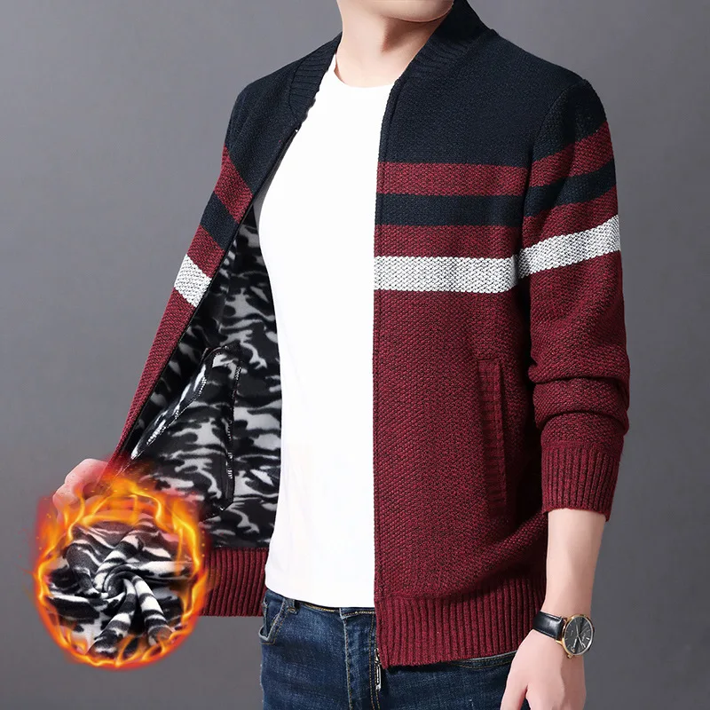 Mens Sweaters 2019 Autumn and Winter New Cardigan Sweater Plus Velvet Padded Men's Sweater Stand Collar Plus Size Sweater