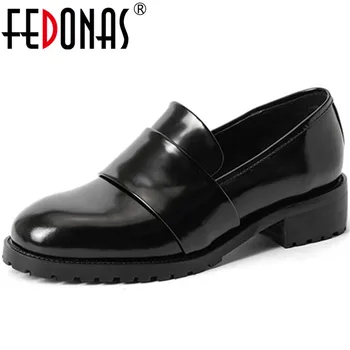 

FEDONAS Black Concise Fashion Pumps Women Spring Autumn Casual Basic Shoes Woman Genuine Leather Lglossy Slip On High Heeled