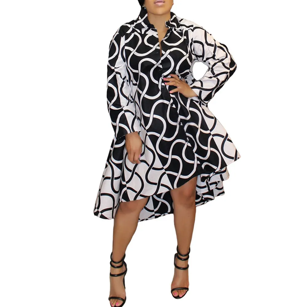 HONZBORY 2019 новая стильная модная элегантная женская свободная Черно-белая полосатая рубашка платье двух цветов